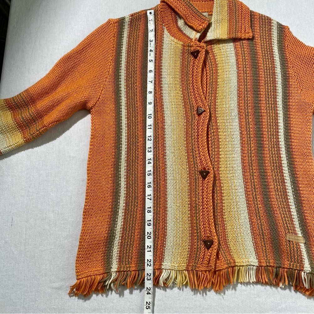 Vintage Genoa Boho Stripe Fringe Cardigan Collared Retro Sweater M - Picture 8 of 10